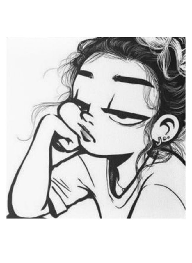 Girl Animation Hidden Frame Canvas Wall Painting White/Black 50 x 50cm - Image 1