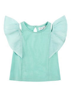Girls Cold Shoulder Ruffle Top Turquoise