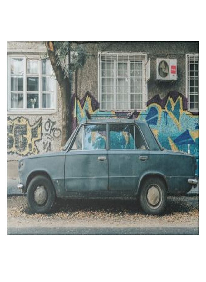 Cars And Houses Hidden Frame Canvas Wall Painting Blue/Grey 50 x 50cm - Image 1