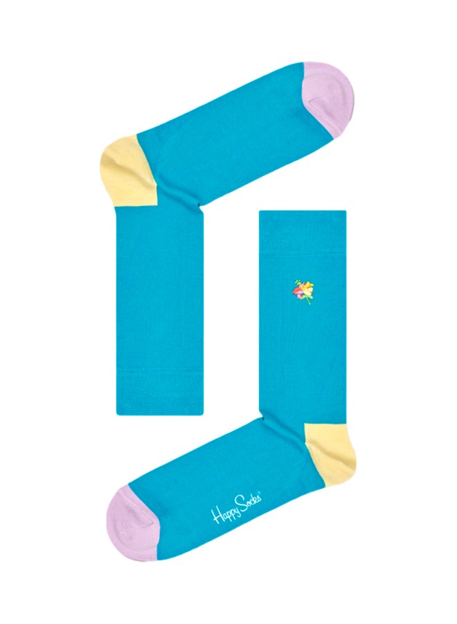 هابي سوكس جوارب متوسطة الطول مطرزة بنقشة الكركديه أزرق