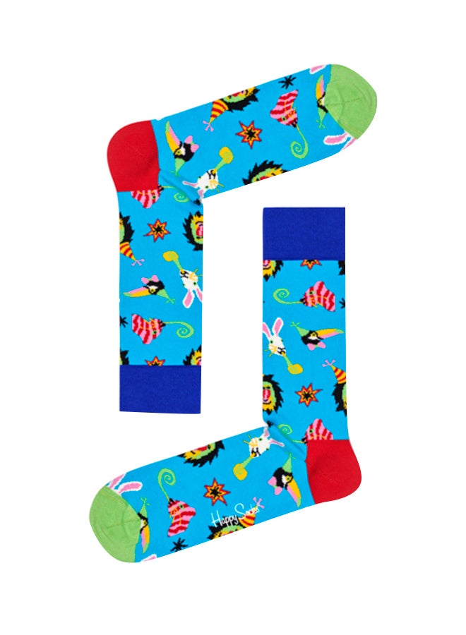 هابي سوكس جوارب متوسطة الطول مزينة بطبعة حيوانات يحتفلون أزرق