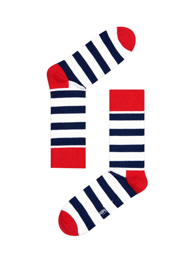 Happy Socks Stripe Crew Socks White/Navy - Image 1