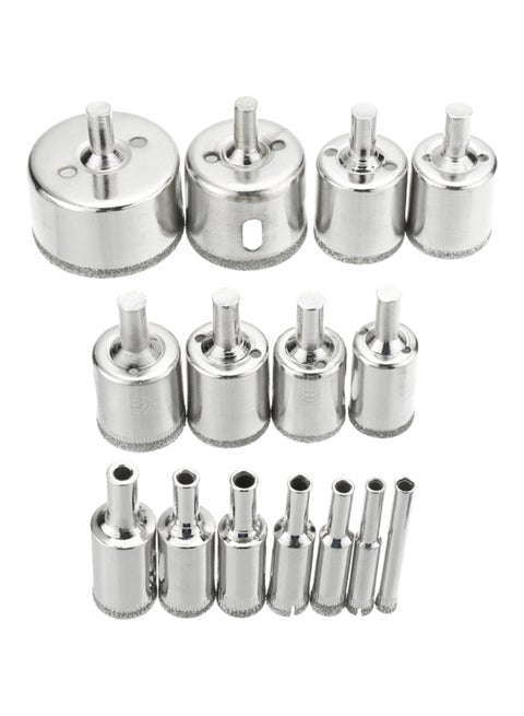 15-Piece Diamond Hole Saw Drill Bit Set Sliver (6, 8, 10, 12, 14, 16, 18, 20, 22, 25, 26, 28, 30, 40, 50)mm