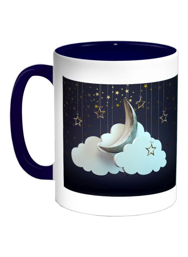 Decalac Crescent Of Ramadan Printed Coffee Mug Dark Blue/White/Black 325ml 