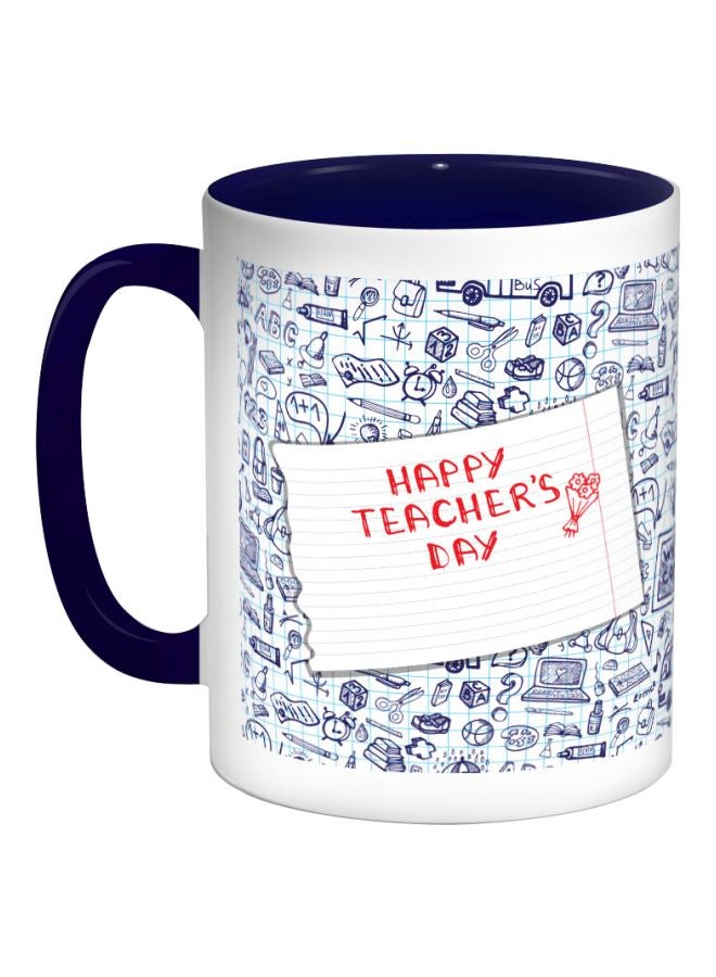 ديكالاك مج قهوة بطبعة عبارة "Happy Teacher's Day" أزرق داكن/ أحمر/ أبيض