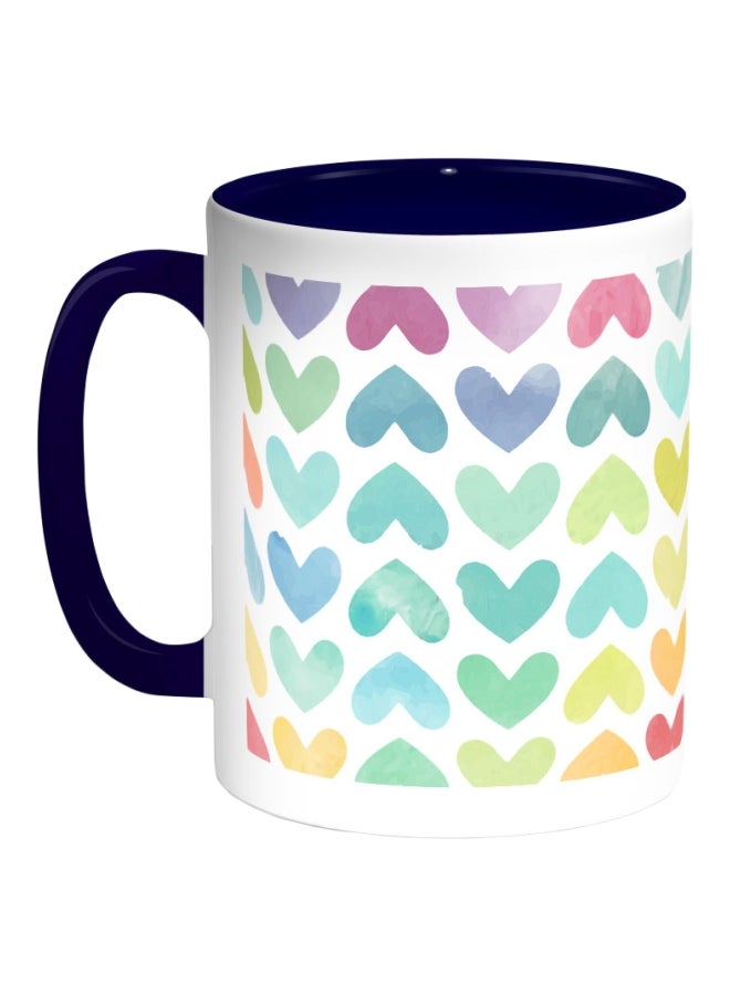 ديكالاك مج للقهمة مطبوع برسمة قلوب رومانسية أزرق/أبيض/أخضر 325ملليلتر
