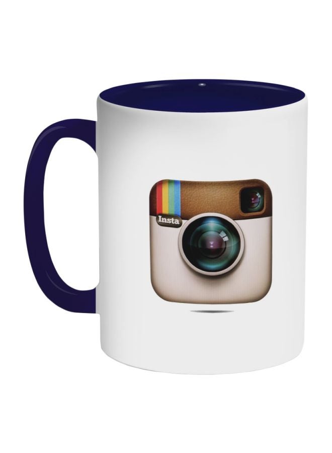 ديكالاك مج قهوة بطبعة شعار إنستاجرام أبيض/ أزرق داكن/ بيج