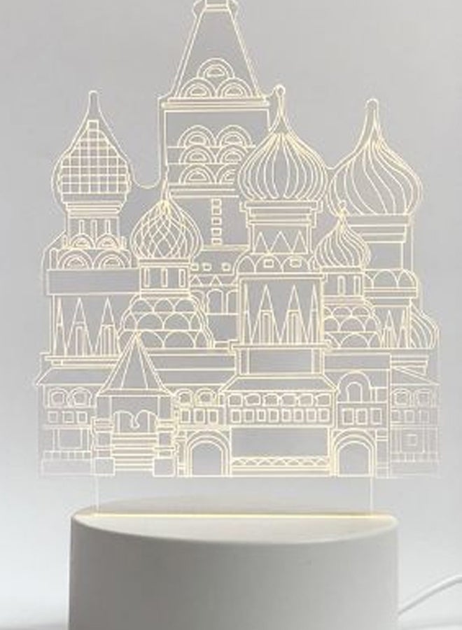 مصباح طاولة ليلي ثلاثي الأبعاد بتصميم قلعة أبيض/ شفاف 100x40مم - Image 2