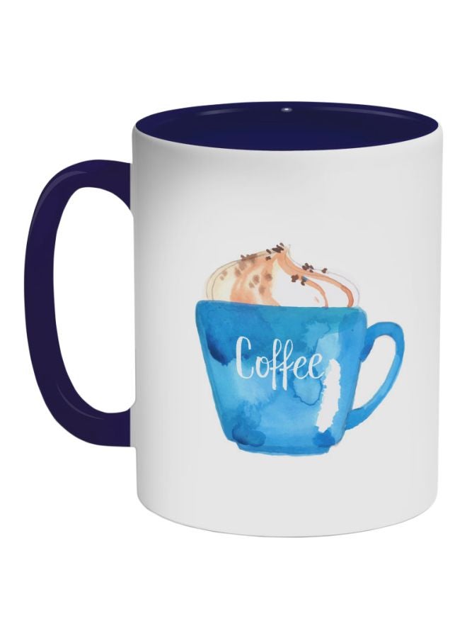 ديكالاك كوب قهوة مطبوع عليه صورة قدح قهوة مع الرغوة أزرق داكن / أبيض/ بيج