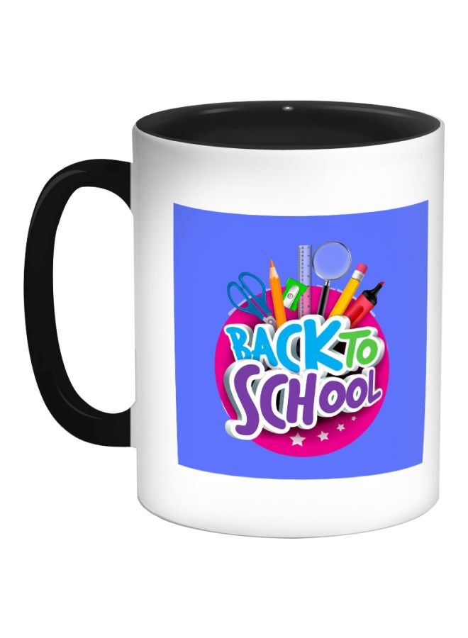 ديكالاك كوب قهوة بطباعة "باك تو سكول" أبيض/أرجواني/وردي