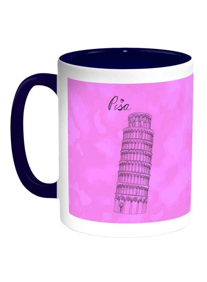 قدح قهوة بصور المعالم- برج بيزا المائل أبيض/أزرق/وردي 325ملليلتر