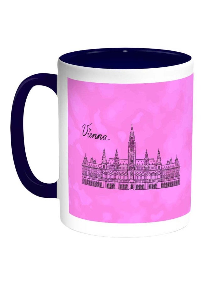 ديكالاك مج قهوة مزين بطبعة لمعالم فيينا وردي / أسود/ أبيض