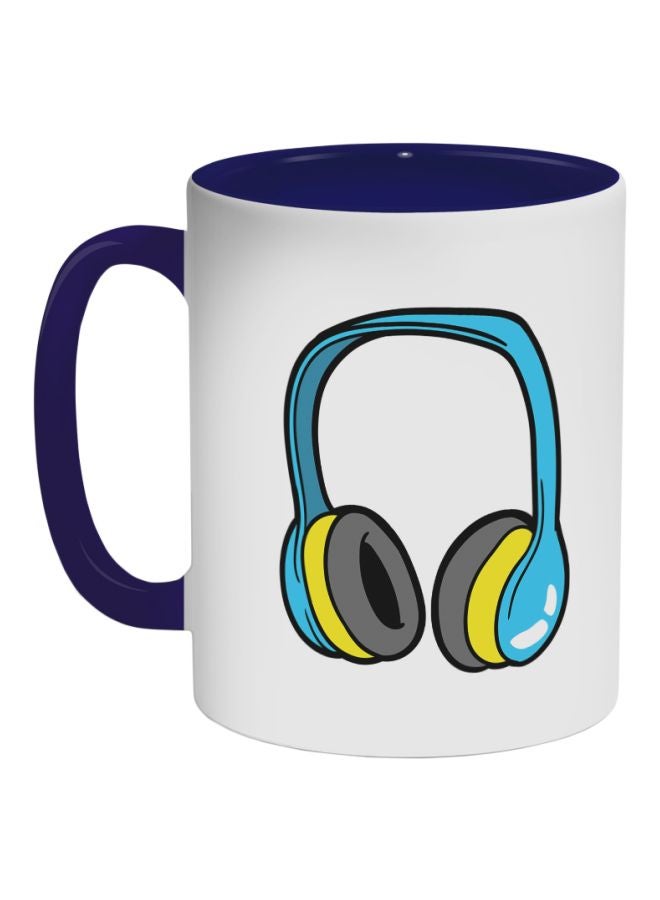 Decalac Headphone Printed Coffee Mug White/Blue/Yellow 