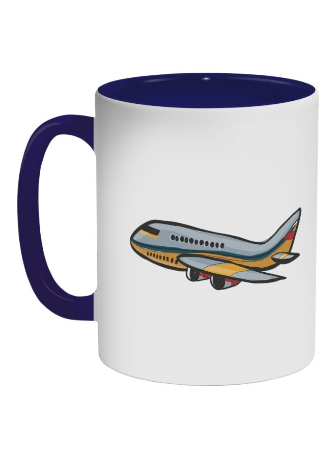 ديكالاك كوب قهوة مطبوع عليه طائرة أزرق داكن/ أبيض/ أصفر