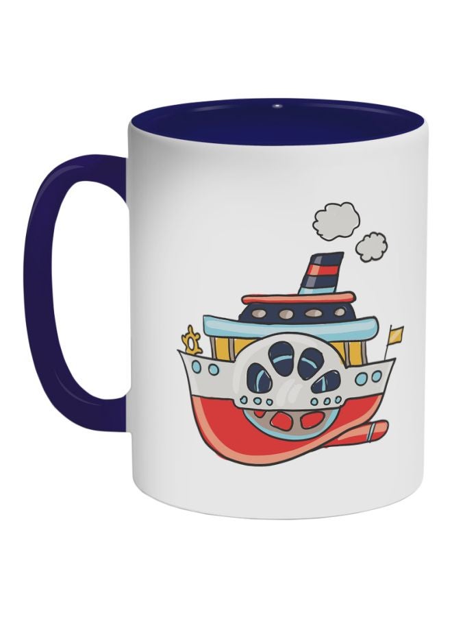 Decalac Steamship Printed Coffee Mug Dark Blue/White/Red
