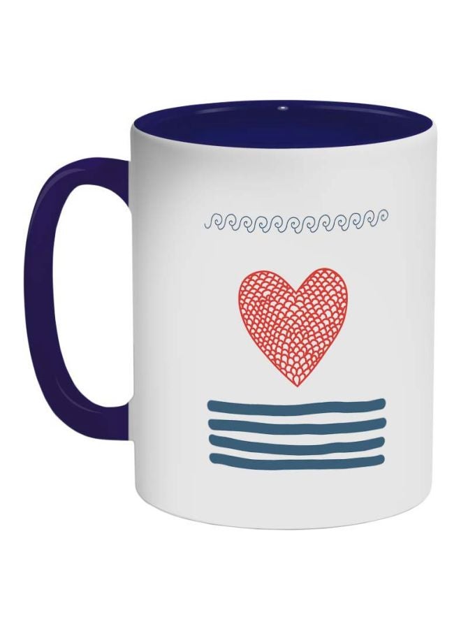 ديكالاك مج قهوة مزين بطبعة شبكة صيد السمك على شكل قلب حب كحلي/ أبيض/ أحمر