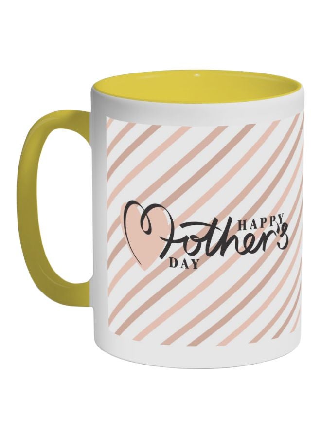ديكالاك مج قهوة من السيراميك بطبعة عبارة "Happy Mother's Day" أصفر/أبيض/وردي