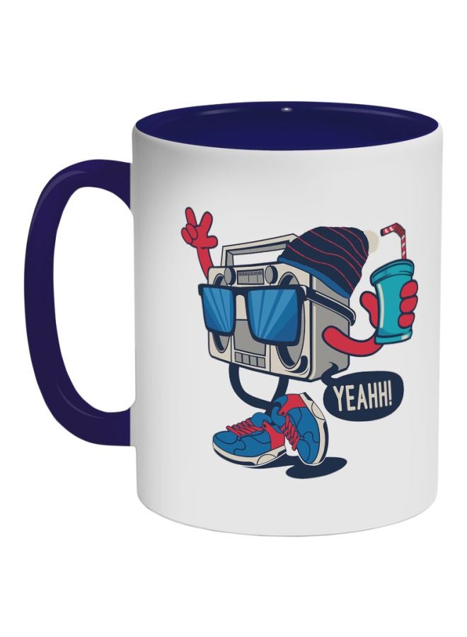 Decalac Cassette Recorder Printed Ceramic Coffee Mug Dark Blue/White/Grey 