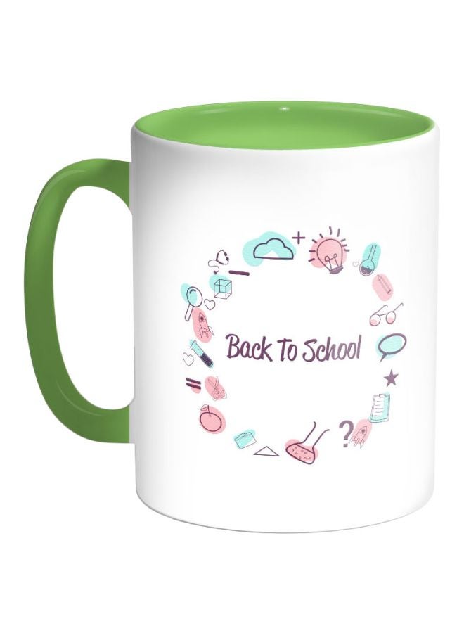 ديكالاك كوب قهوة بطباعة "باك تو سكول" أخضر/ أبيض/ وردي