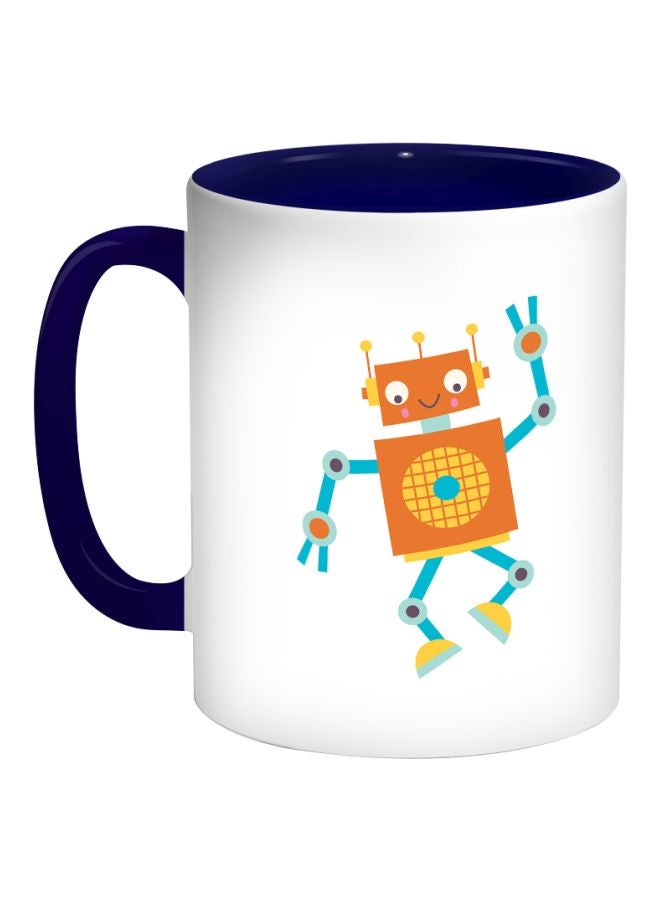 Decalac Robot Printed Coffee Mug Dark Blue/Oranage/White 