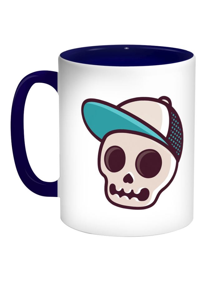 ديكالاك مج قهوة بتصميم مطبوع لجمجمة ترتدي قبعة مقاس 11 أوقية أزرق داكن/بيج/أبيض 325ملليلتر