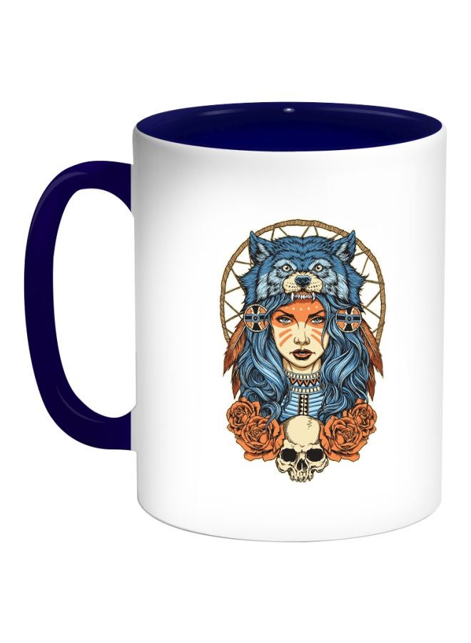 Decalac A Wolf's Robe Printed Coffee Mug Dark Blue/White/Brown