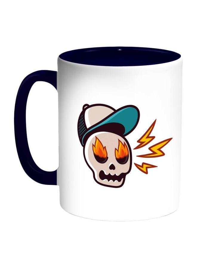 Decalac - Skull With A Cap Printed Coffee Mug Dark Blue/White/Cyan - Image 1
