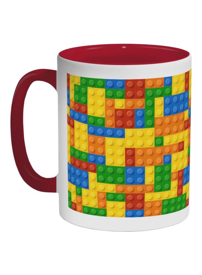 Decalac Cubes Printed Coffee Mug White/Red/Yellow 