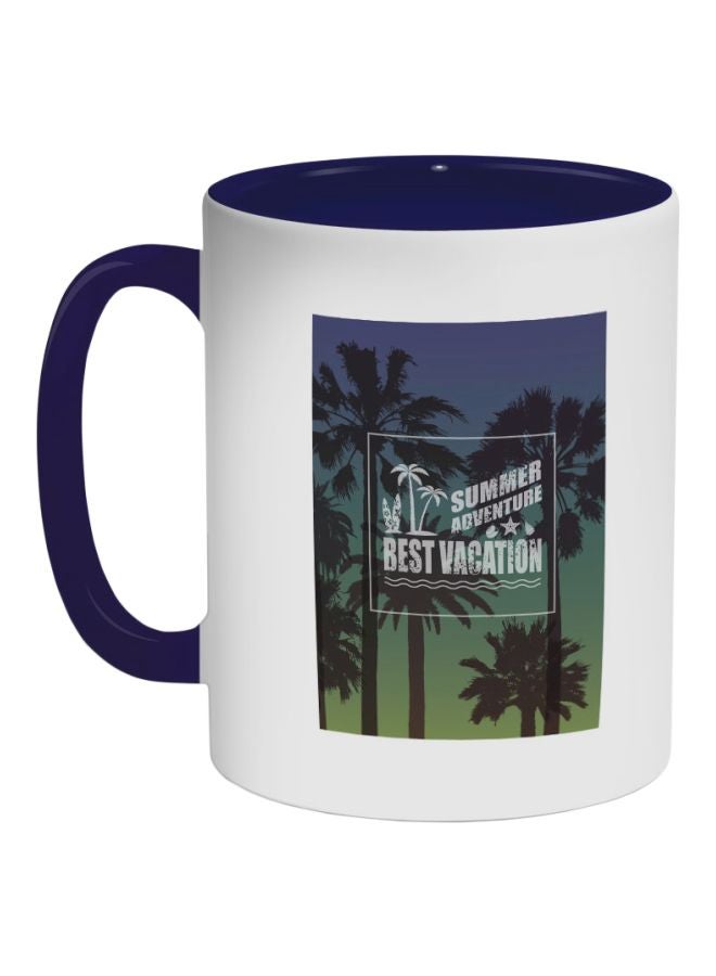 مج قهوة مزين بطبعة عبارة "Summer Adventure Best Vacation" أزرق داكن/أبيض/أسود 325ملليلتر