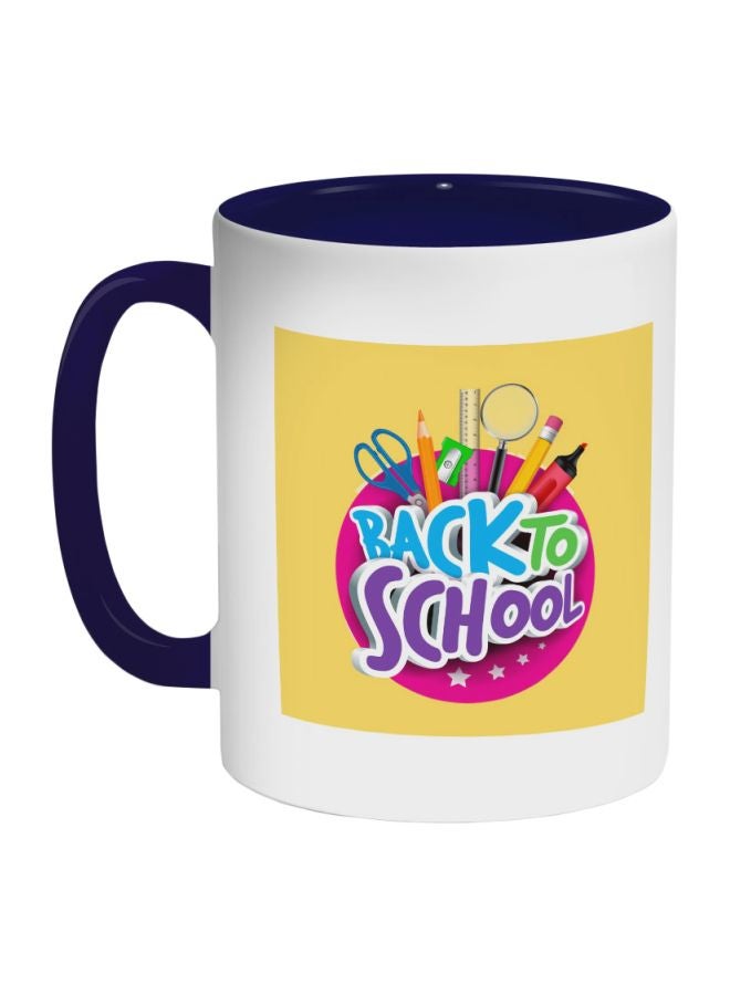 ديكالاك كوب قهوة بطباعة "باك تو سكول" أزرق/ أصفر/ أبيض 325ملليلتر