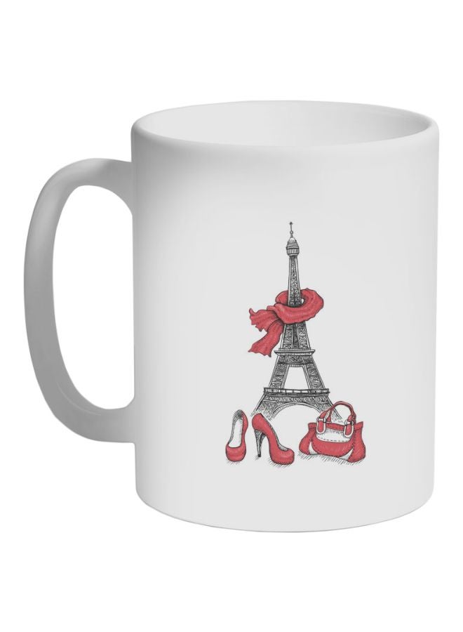 Decalac Shopping In Paris Printed Coffee Mug White/Grey/Red 325ml 