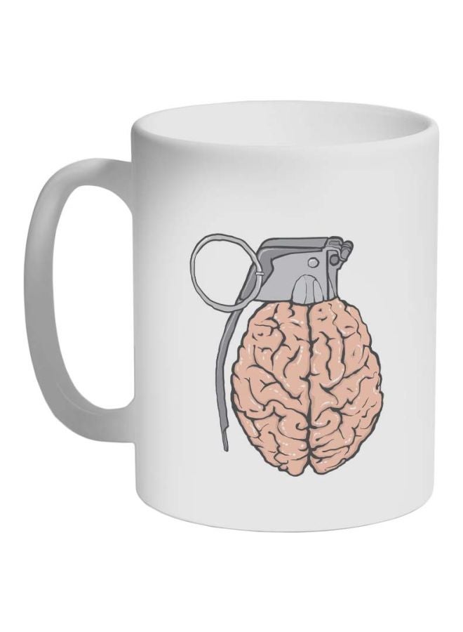 ديكالاك مج قهوة بطبعة على شكل دماغ أبيض/ بيج/ فضي 325ملليلتر