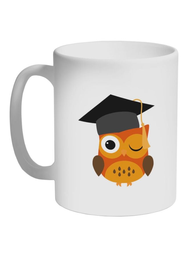 Decalac Graduation Owl Printed Coffee Mug White/Orange/Black 325ml 