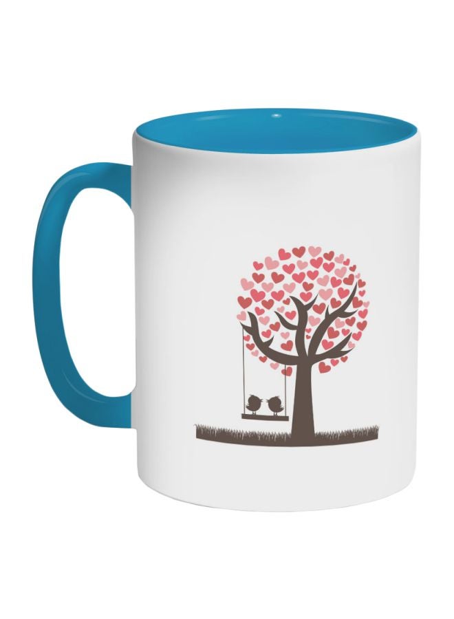 ديكالاك مج قهوة بطبعة عصافير رومانسية أزرق/ أبيض/ وردي