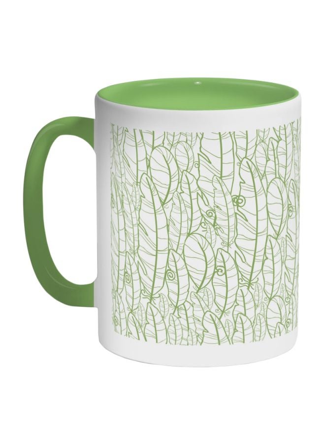 Decalac - Leaves Motifs Printed Coffee Mug Green/White - Image 1