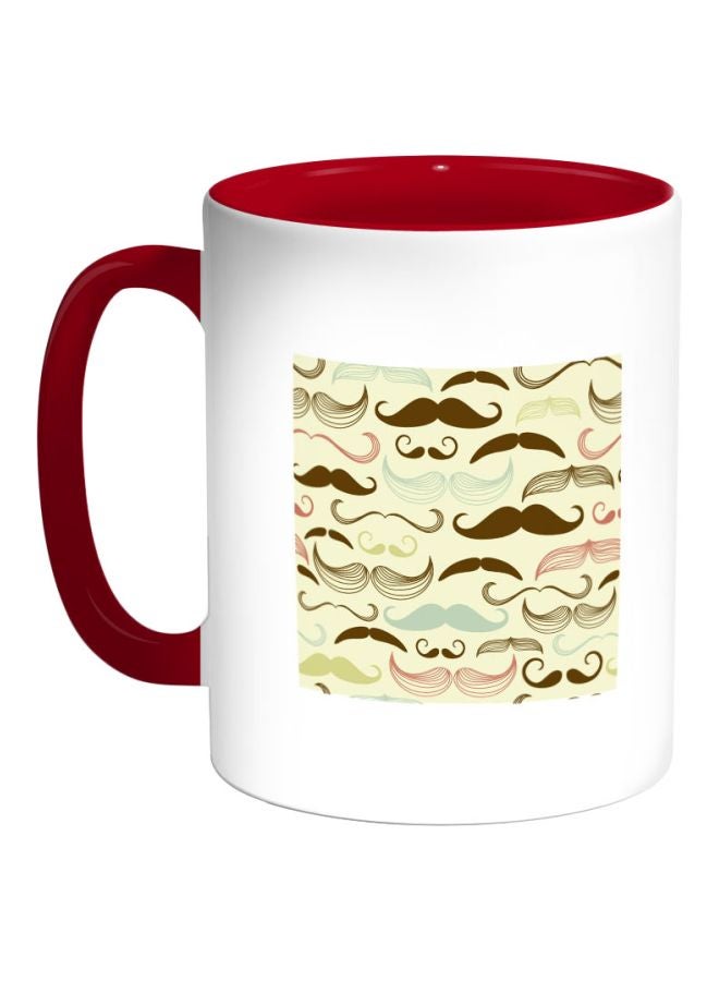Decalac Men's Mustache Printed Coffee Mug Red/White/Beige 