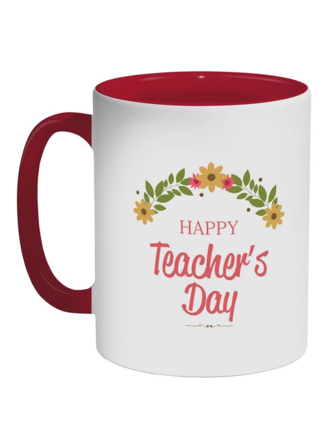 ديكالاك مج قهوة بطبعة عبارة "Happy Teacher's Day" أخضر/ أبيض/ أحمر 325ملليلتر