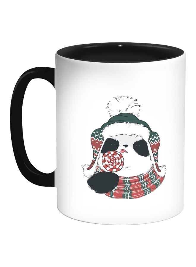 ديكالاك Cartoon Drawing Teddy Bear Printed Coffee Mug White/Black/Green 325ml
