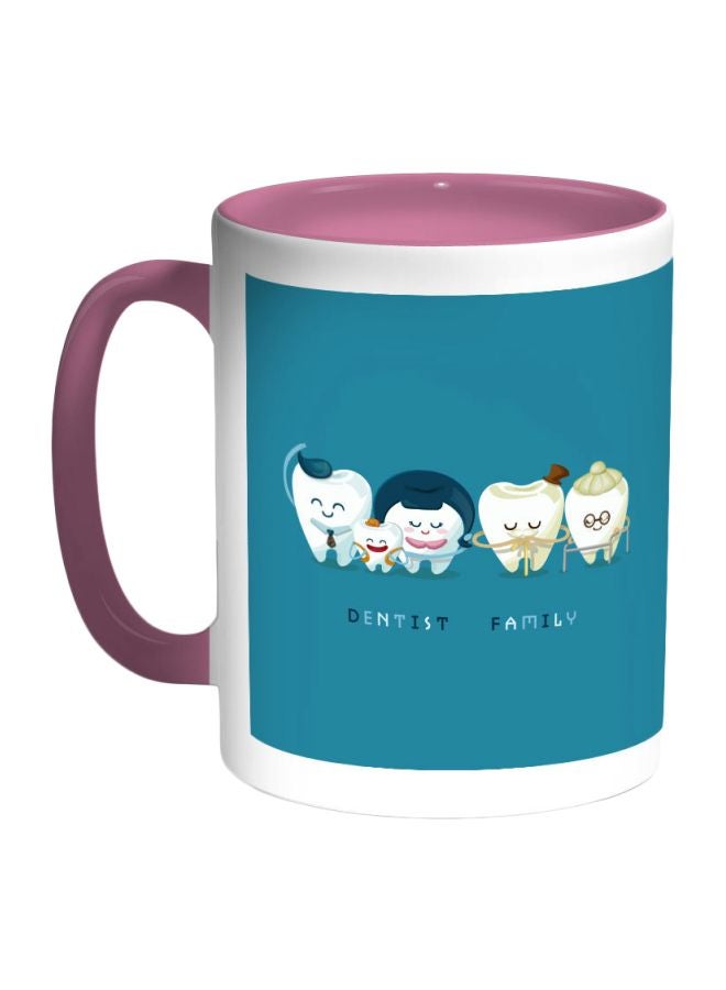 ديكالاك مج قهوة بطبعة عبارة "Dentist Family" أبيض/أزرق/وردي