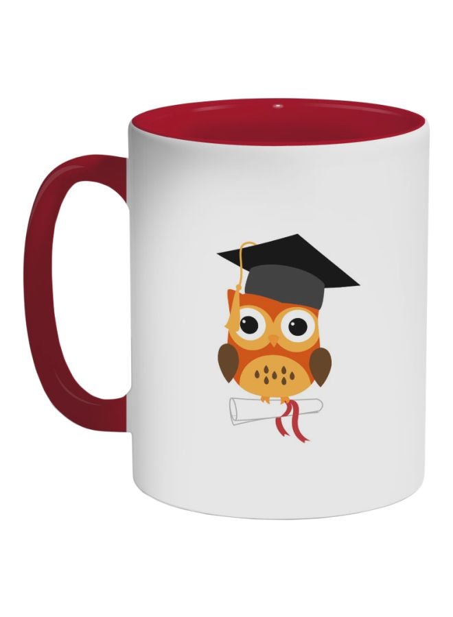 Decalac Graduation Owl Printed Coffee Mug Red/Orange/White