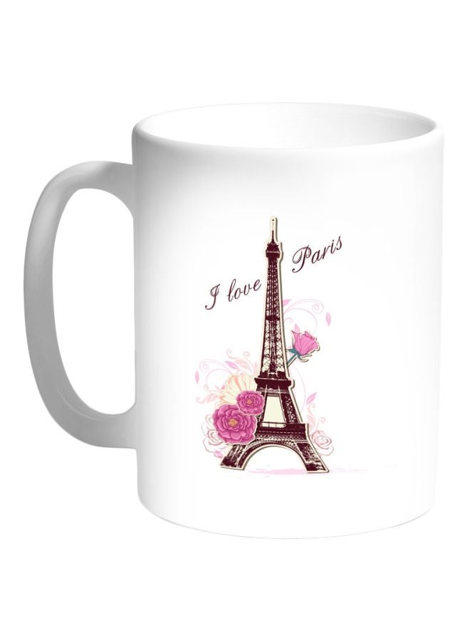 Decalac I Love Paris Printed Coffee Mug White/Brown/Pink 325ml 