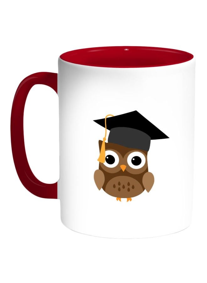 Decalac Graduation Owl Printed Coffee Mug Red/Brown/White 325ml