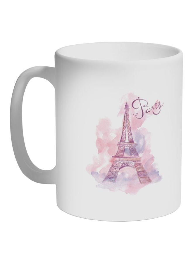 Decalac Romantic Paris Printed Coffee Mug White/Pink/Purple 325ml 