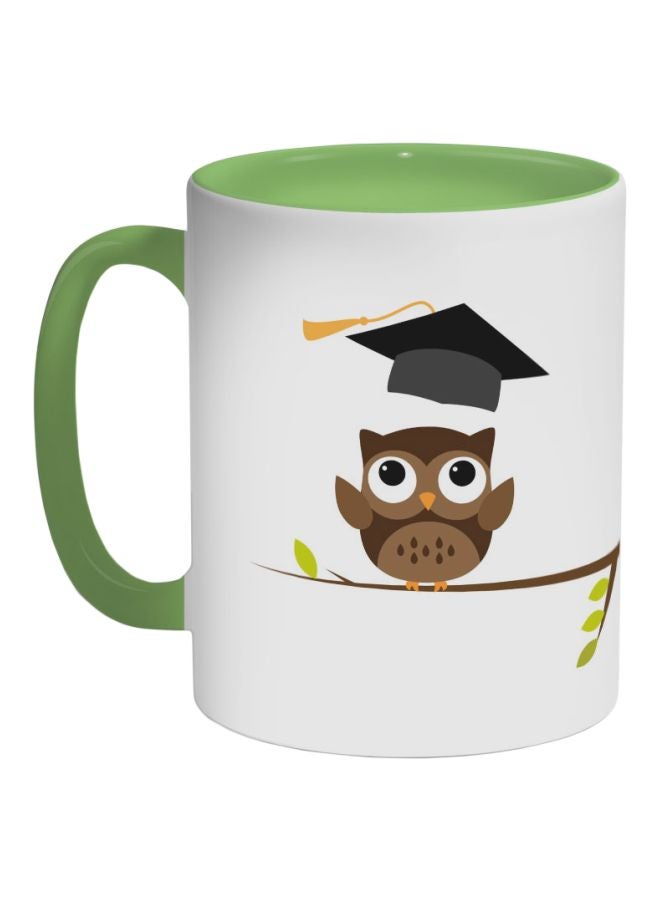 Decalac Graduation Owl Printed Coffee Mug Green/Brown/White 