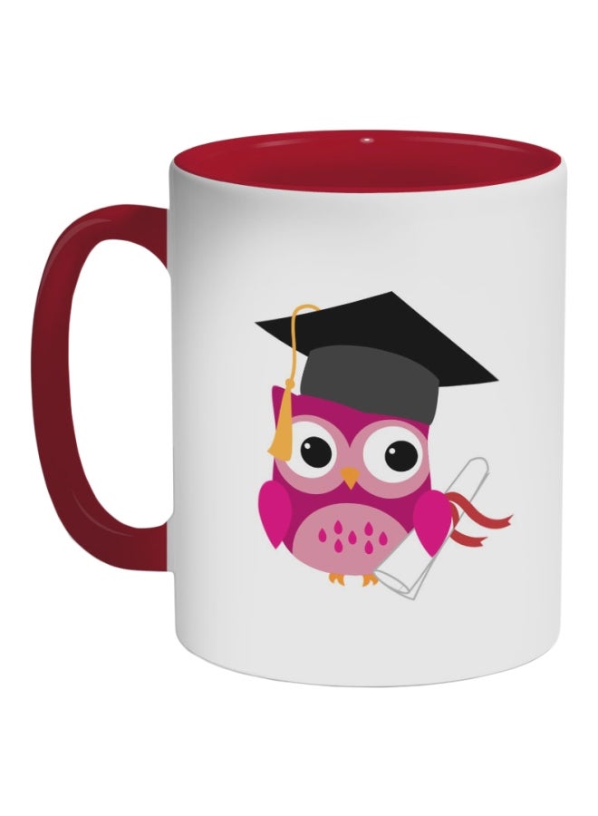 ديكالاك كوب قهوة مطبوع عليه صورة بومة ترتدي قبعة التخرج أحمر/ أبيض/ وردي 325ملليلتر