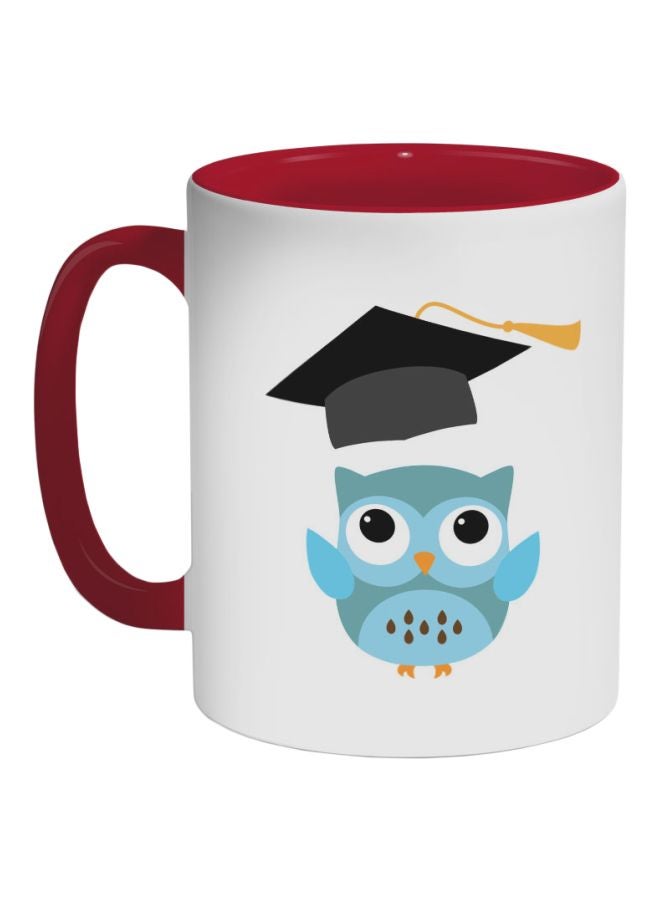ديكالاك كوب قهوة مطبوع عليه صورة بومة ترتدي قبعة التخرج أحمر/أبيض/أزرق 325ملليلتر