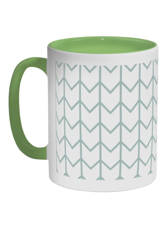 مج قهوة من السيراميك بطبعة زخارف أخضر/أبيض/ أزرق