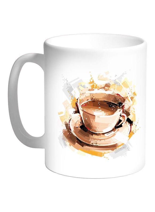 Cup Of Coffee Printed Coffee Mug White/Brown/Beige 325ml