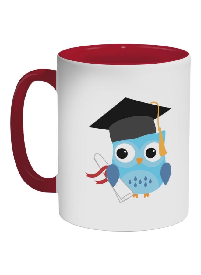 كوب قهوة مطبوع عليه صورة بومة ترتدي قبعة التخرج أحمر/أبيض/أزرق 325ملليلتر