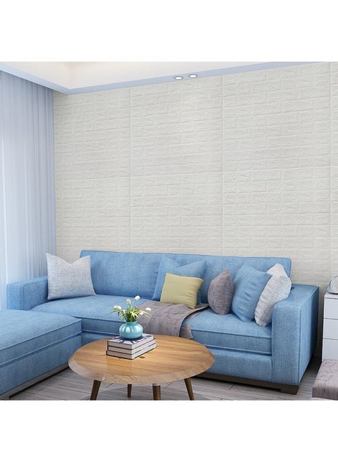5-Piece 3D Embossed Brick Stone Wall Sticker Set White 70x77decimeter